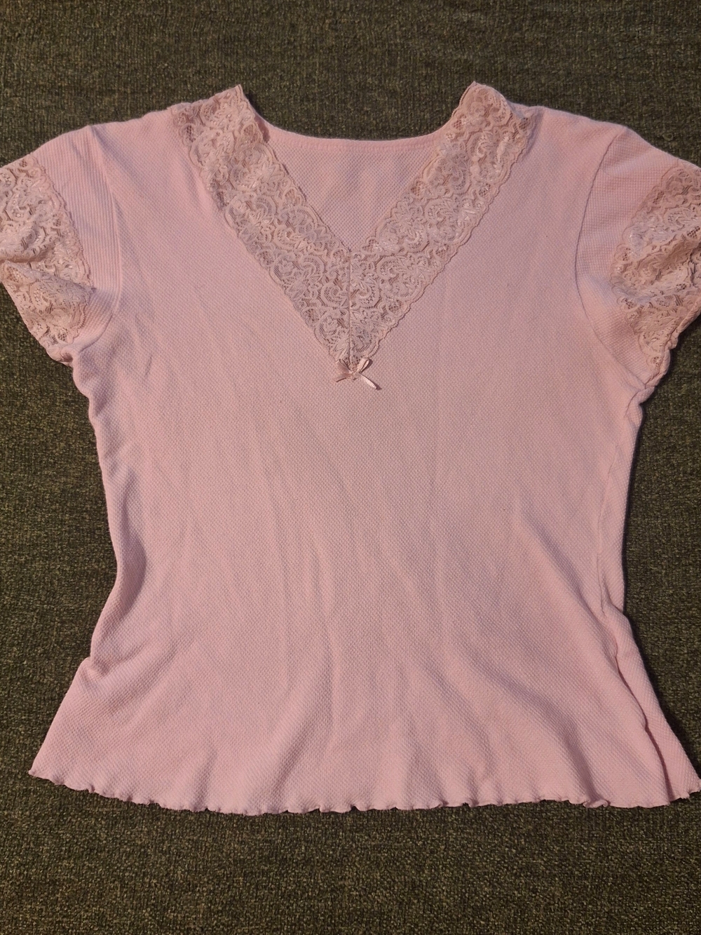 Faded Glory Light Pink Lace-Trim Short Sleeve Tee